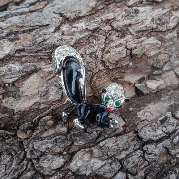 Vintage 🦨 Rhinestone 🦨🖤 Brooch Pin - Picture 4 of 5